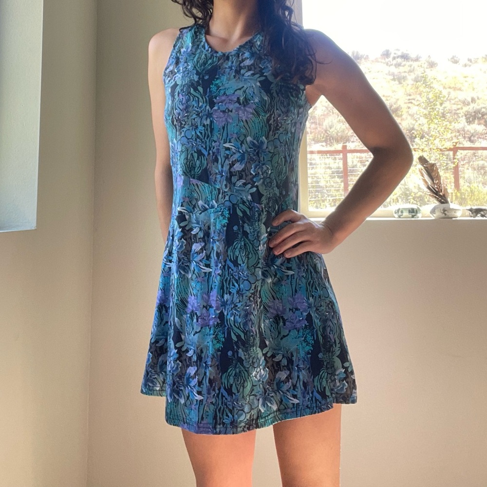 Kari Traa Blue and Green Floral Midi Dress